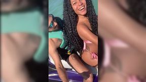 Right during the jetski ride, the ebony bride is getting fucked by a coach