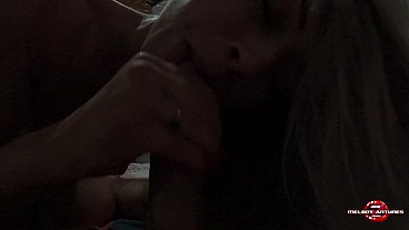 Sucking the dick of the skinny yummy, asking for milky blonde gets a cum in the face!