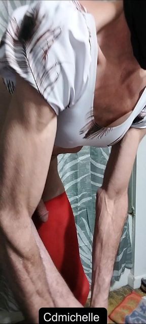 Cdmichelle in the Bathroom Wearing Sexy White Swimsuit Than Putting on Sexy Red Swimsuit