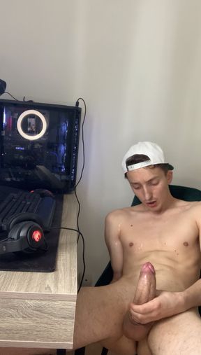 Watching Porno When My Parents Left The House &ndash; Jerking Hard And Cumming On My Face