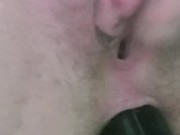 Guy with pussy doing hardcore DP with visible throbbing cum / orgasm