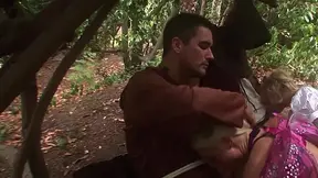 MILF and Brunette get a wild group fuck in their magic garden
