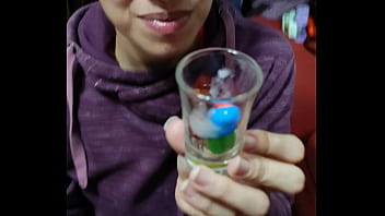 Quickie! Cum on food! M&amp_Ms with cum!