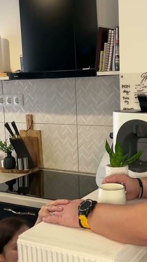 amateur WIFE needed some cream for her coffee so she milked her husband!   Clip 3
