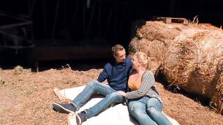 Fat German blonde has sex on the farm