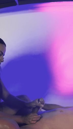 Massage: Brazilian Mulatto Rubs Japanese Man's Dick on the Table and He Fucks Her Pussy Afterwards