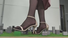 Meng Meng crushes more buildings and cars with her feet