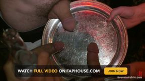 Partygoers Beat and Skull Fuck a Big Dick Stud in Bondage.