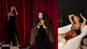 luxurious monika fox poses in chic black dress in bath!