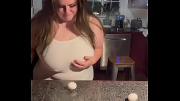 BBW Smashes Egg With Big Boobs