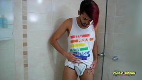 hot colombian guy pissing all over his body and jerking off - camilo brown