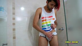 hot colombian guy pissing all over his body and jerking off - camilo brown
