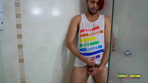 hot colombian guy pissing all over his body and jerking off - camilo brown