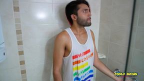 hot colombian guy pissing all over his body and jerking off - camilo brown