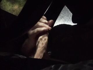 Sneaky masturbation in public *rain and music* messy cumshot in car