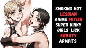 leather pvc clad smoking hot lesbian anime fetish pit obsessed and kinky sweat loving girls lick sweaty armpits