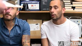 Thieving jocks fucked in ass by security in the backroom