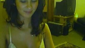Stunning skinny brunette girlfriend blows me on webcam