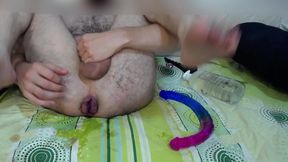 Ass stretching with toys and rosebud showing part 1