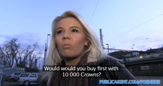 PublicAgent Bleached blonde babe gets fucked outdoors behind a coach