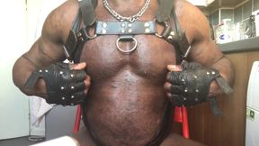 Black Mature Muscle Leather Harness Latex Singlet Tit Play