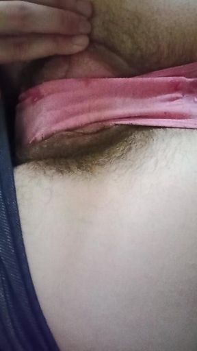 Tease in Pink Panties, Hairy Pussy Lips