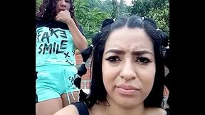 Two girls sit on a webcam, revealing their pretty pussies.