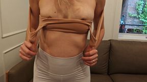 White Leggings, Sweat, Hard Work — Stay Until the End for the nipples and thong reveal