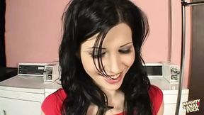 Latina goddess gets filled with alluring jizz in the laundry room