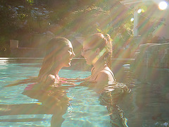 Spook gets went up against she tumbles to the pool then things get hot
