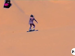 Big boobs babes trying out sand boarding and have fun on a yacht