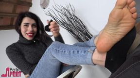 Outstanding Dark Haired Babe Petra Seducing with Her Amazing Looking Feet and Toes