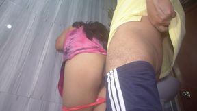Fucked in the ass a beautiful Latina in the lodging bathroom and cumshot with semen inside a tight hole