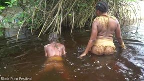 Sexy black farmer enjoys skinny and busty bitches in the forest