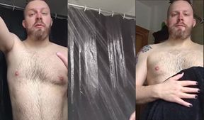 Cold shower struggles when a bearded daddy watches you blush