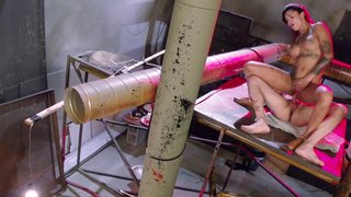 Sloppy suck slut takes a big cock fucking in a warehouse