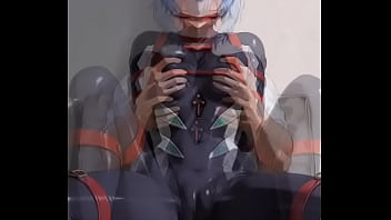 Rei Ayanami in black suit in vulnerable position