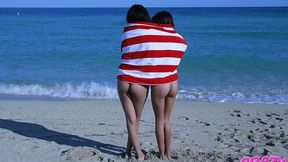 Stunning Beach Babes Janice and Lexy Enjoy Sunbathing, Their Bikinis Leaving Sexy Tan Lines.