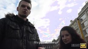 ”Cameraman fucks comely brunette next to her grumpy cuckold”