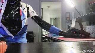 Gaming In Spandex - Black Spandex Trans Catsuit Beneath Blue Spandex Catsuit - No Audio