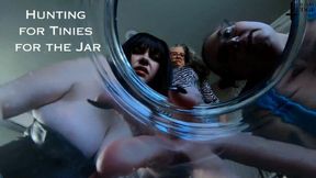 Hunting for Tinies for the Jar - WMV - with Miss Devora Moore, Sara Star, and Jane Judge in an unaware giantess, tiny man pov, femdom, size humiliation, High Heels, and Upskirt scene on Science Friction