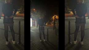 Sissy riding dildo outside