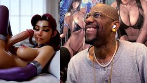 starfire jerking off her transgender cock and cumming all over her own face, ai generated