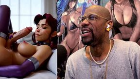 starfire jerking off her transgender cock and cumming all over her own face, ai generated