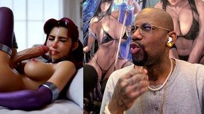 starfire jerking off her transgender cock and cumming all over her own face, ai generated