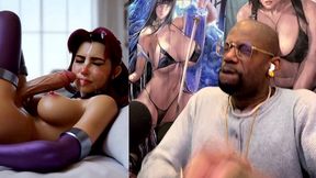 starfire jerking off her transgender cock and cumming all over her own face, ai generated