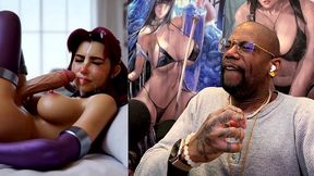 starfire jerking off her transgender cock and cumming all over her own face, ai generated