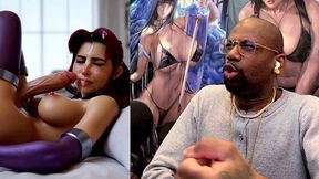 starfire jerking off her transgender cock and cumming all over her own face, ai generated