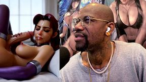 starfire jerking off her transgender cock and cumming all over her own face, ai generated