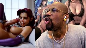 starfire jerking off her transgender cock and cumming all over her own face, ai generated